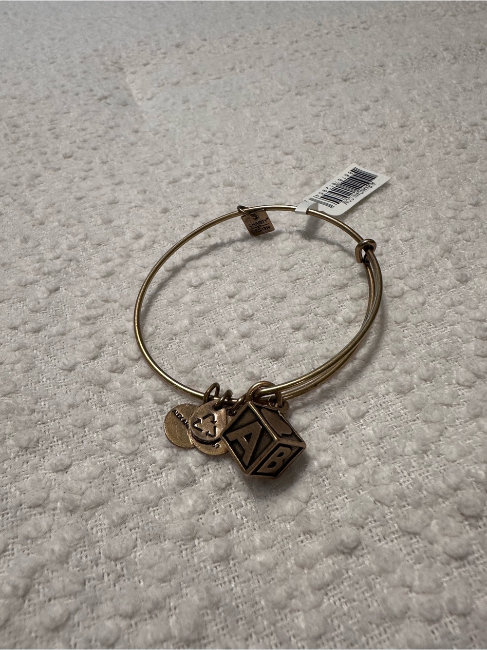Alex and Ani Gold-Tone Baby Block Charm Bangle Bracelet